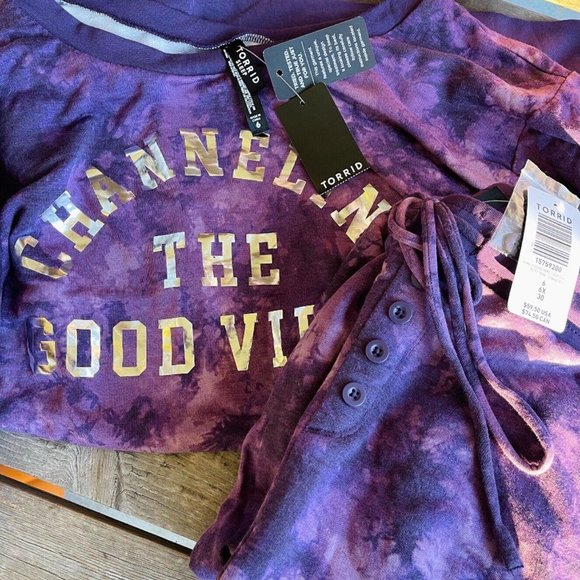 torrid Other - NWT TORRID 2PC Sleep Sweatshirt & Jogger - Dream Fleece Tie Dye Purple Size 6X